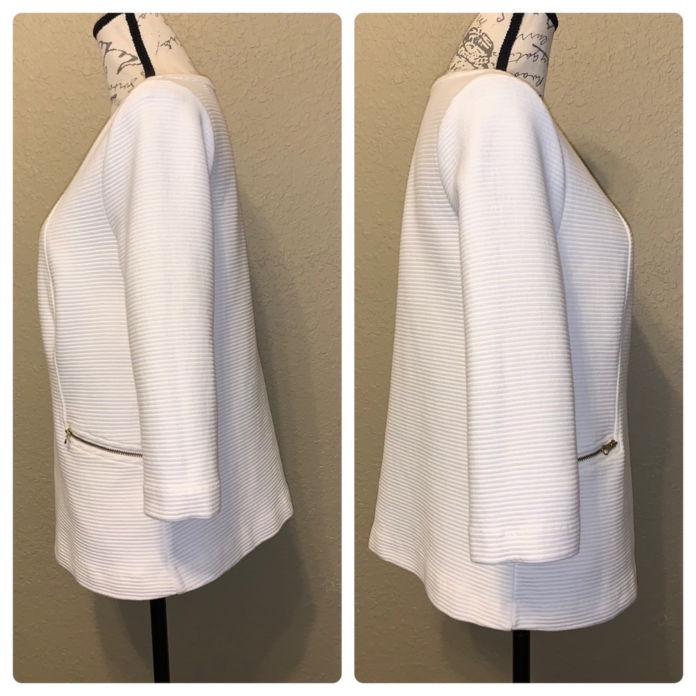 Boden Ottoman Ribbed Zipper Top Off White 3/4 Sleeve Round Neck Size 8 - Picture 2 of 6